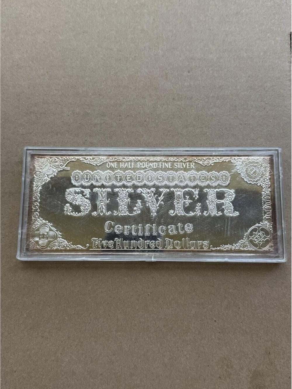 1996 Washington Mint $500 Educational Silver Certificate 8 oz .999 Bar